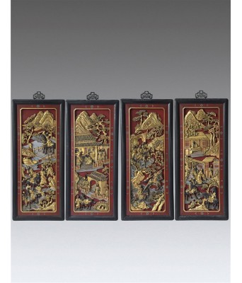 清木雕描金人物三国演义挂屏 1644-1912