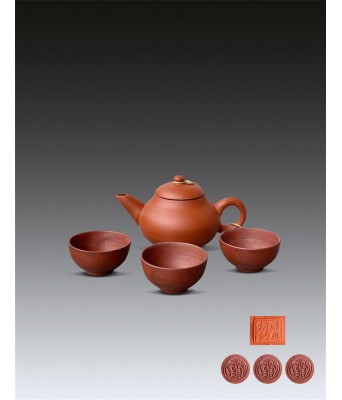 清宜兴紫砂朱泥壶源兴炳记款