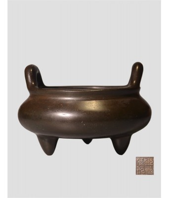 明末清初铜桥耳三足炉玉堂清玩款