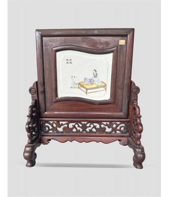 清粉彩姿蚊饱血瓷板插屏 1644-1912