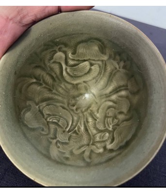 宋耀州窑青釉刻海水鸭纹花式碗