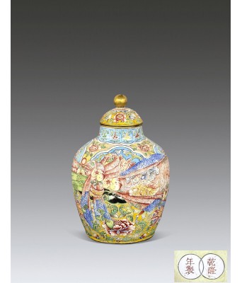 清乾隆铜胎画珐琅包袱纹盖罐1735-1796