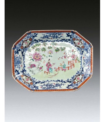清乾隆青花粉彩人物三娘教子方盘1736-1796