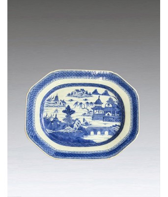 清青花山水四方倭角盘1644-1912