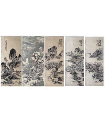 秋溪女史山水五件一组