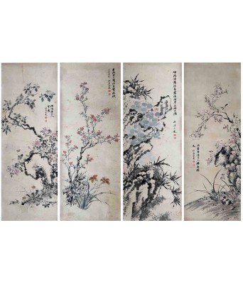 秋溪女史花卉四条屏