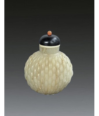 清和田白玉柳编纹竹节鼻烟壶 1644-1912