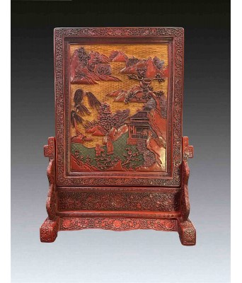 清双面漆雕山水花卉插屏 1644-1912