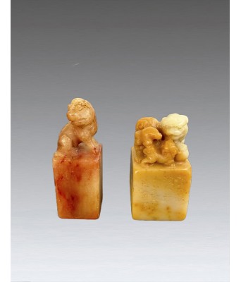 清瑞兽狮钮寿山石印章一组